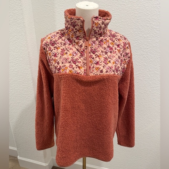 Vera Bradley Tops - Vera Bradley Pink orange Floral Patterned teddy quarter zip Sherpa size s/m